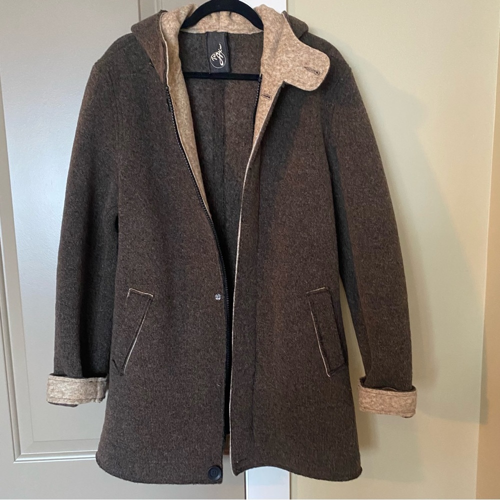 Brown and Tan Trench Coat with Wool-Blend and Structured Silhouette